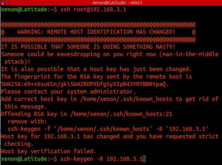 WARNING: REMOTE HOST IDENTIFICATION HAS CHANGED! IT IS POSSIBLE THAT SOMEONE IS DOING SOMETHING NASTY!