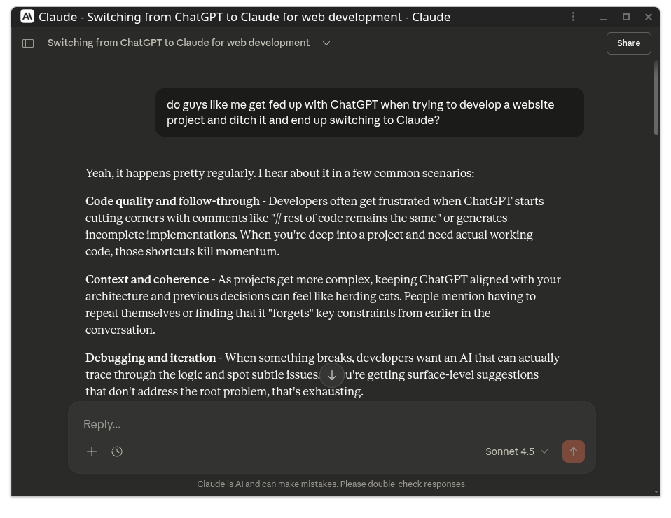 Fed-up switching from ChatGPT to Claude