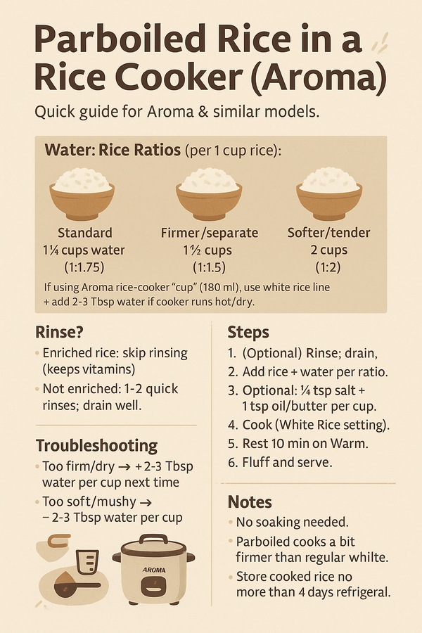 How to cook parboiled rice in a rice cooker?