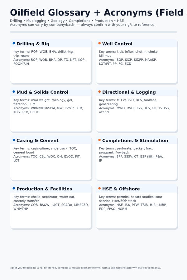 Oilfield industry glossary of terms and acronyms
